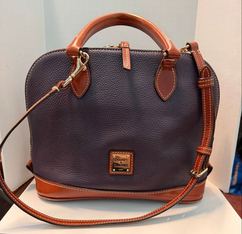 Dooney & Bourke Pebble Grain Zip Satchel Deep Plum Leather Shoulder Bag - Picture 2 of 11